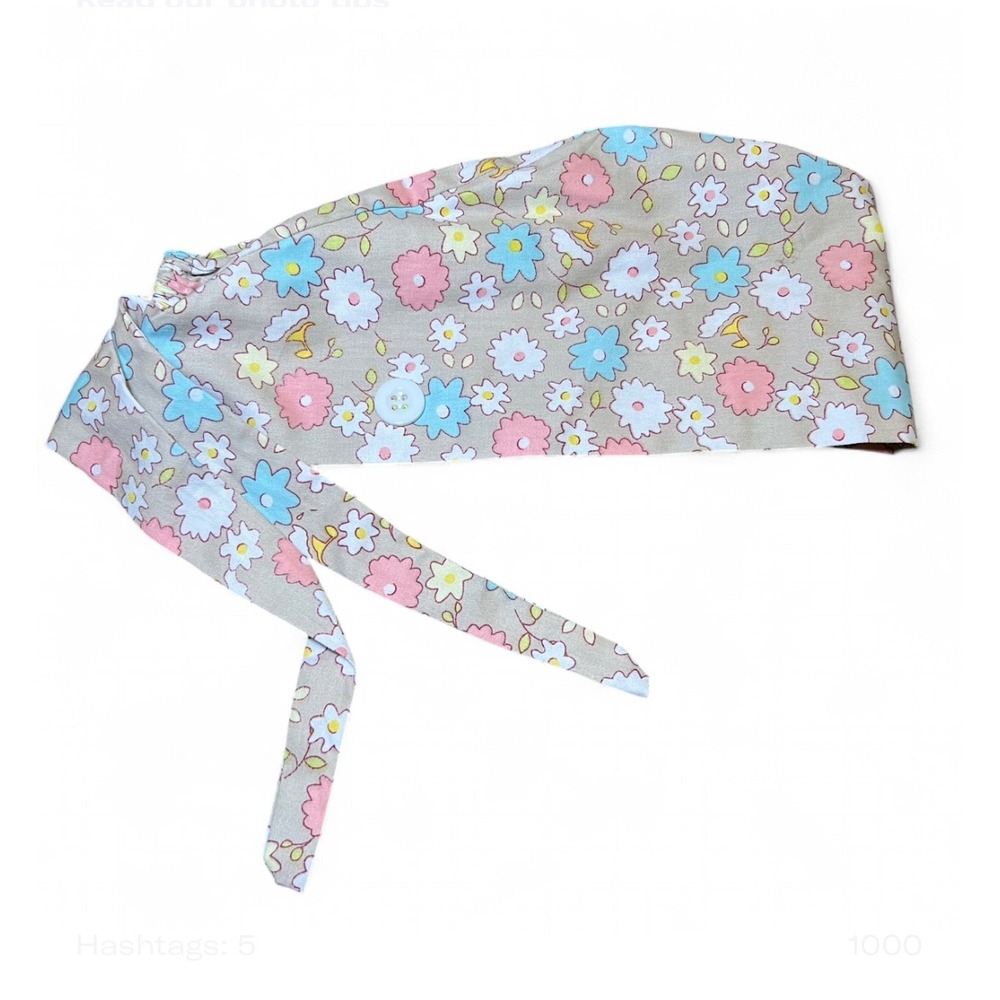 🌊Cute Floral Scrub Hat Bouffant with Button Adjustable Tie Back for Women